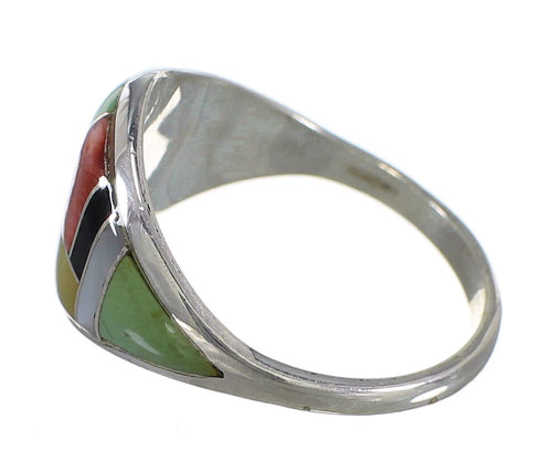 Southwestern Silver Multicolor Inlay Ring Size 6-1/4 QX75198